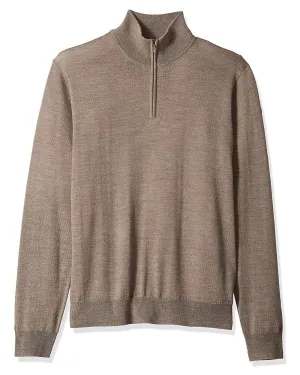 1/4 Zip Mock Sweater in Light Brown 100% Merino Wool