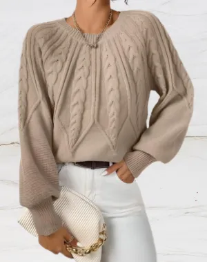 Abigail - Women's Elegant Beige Arrow Knit Round Neck Sweater