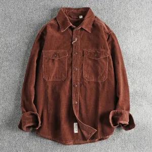 Aidase Woven 11 Wales Corduroy Men Shirts Vintage 100% Cotton Long Sleeve Workwear Blouses Amekaji Thick Heavy Washed Casual Tops Coats