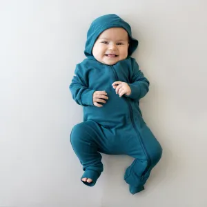 Bamboo Jersey Hooded Zippered Romper in Loch