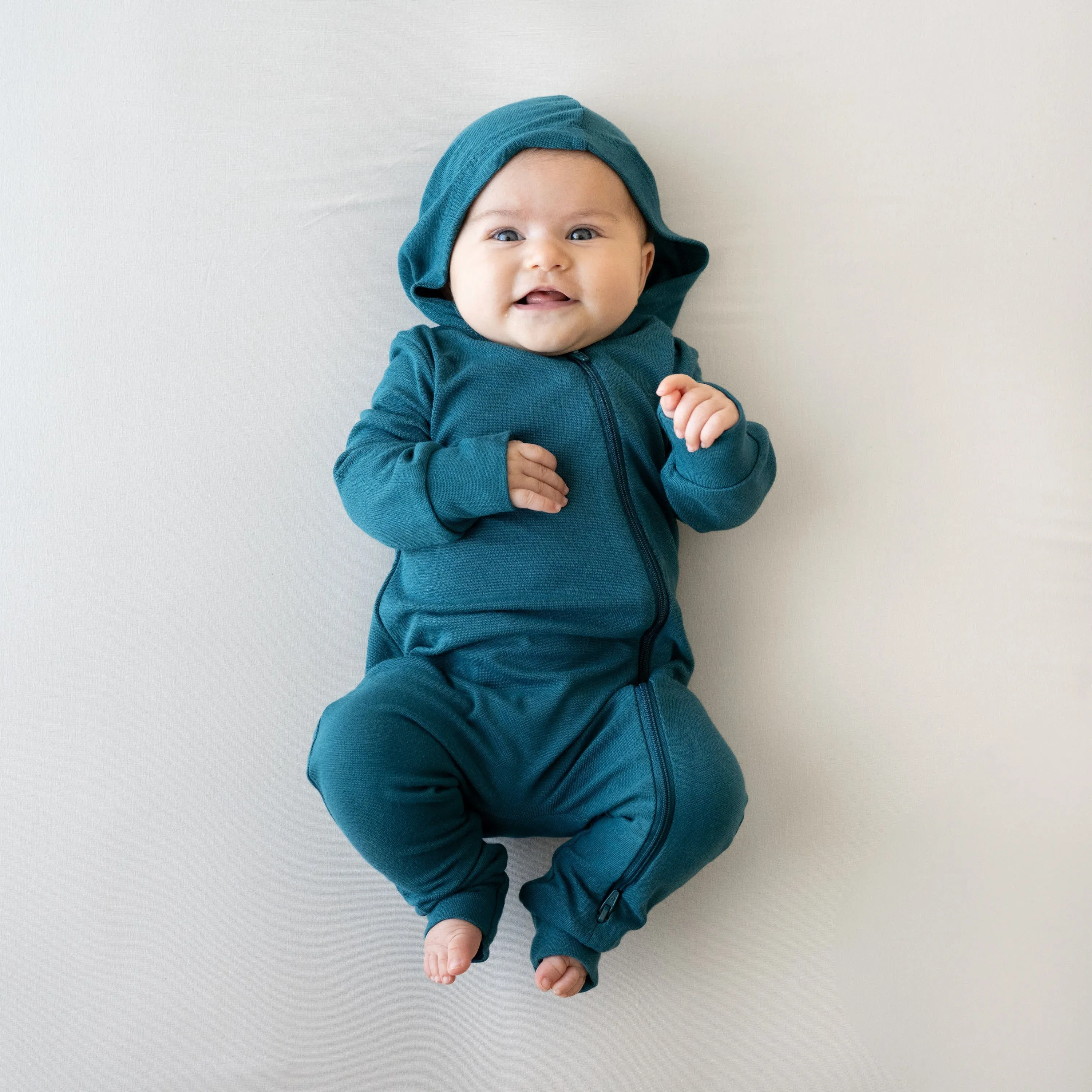 Bamboo Jersey Hooded Zippered Romper in Loch