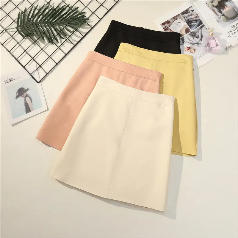 Basic High Waist Skirt Korean Summer Anti-Exposed Solid Colored Slim Look Hip Flattering Skirt