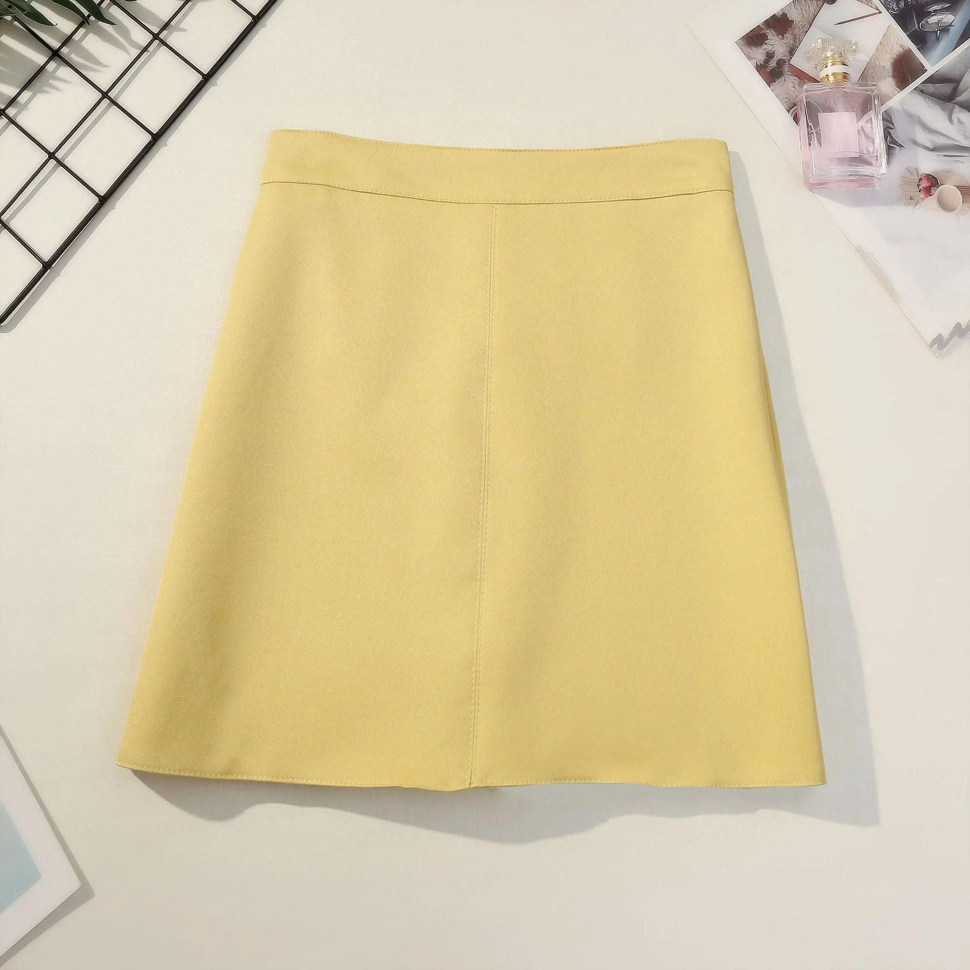 Basic High Waist Skirt Korean Summer Anti-Exposed Solid Colored Slim Look Hip Flattering Skirt