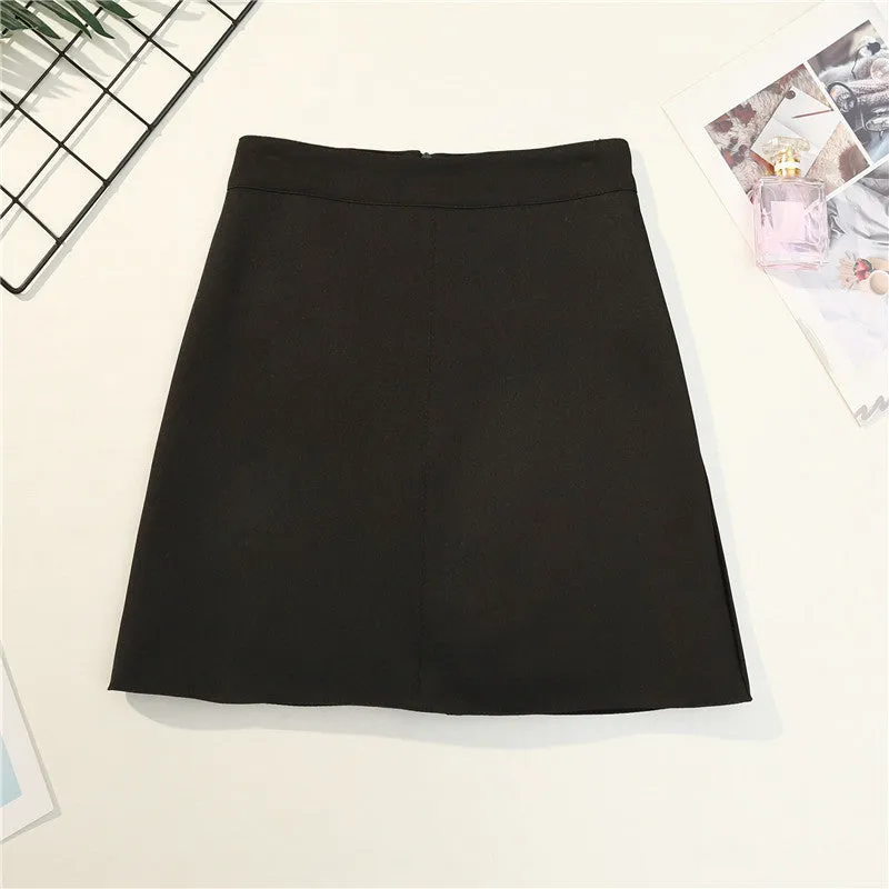 Basic High Waist Skirt Korean Summer Anti-Exposed Solid Colored Slim Look Hip Flattering Skirt