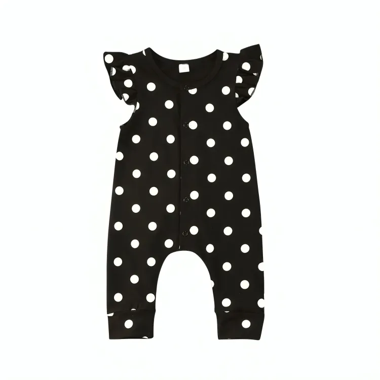 Black Polka Dot Print Baby Jumpsuit