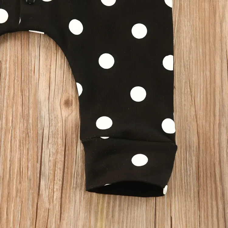 Black Polka Dot Print Baby Jumpsuit