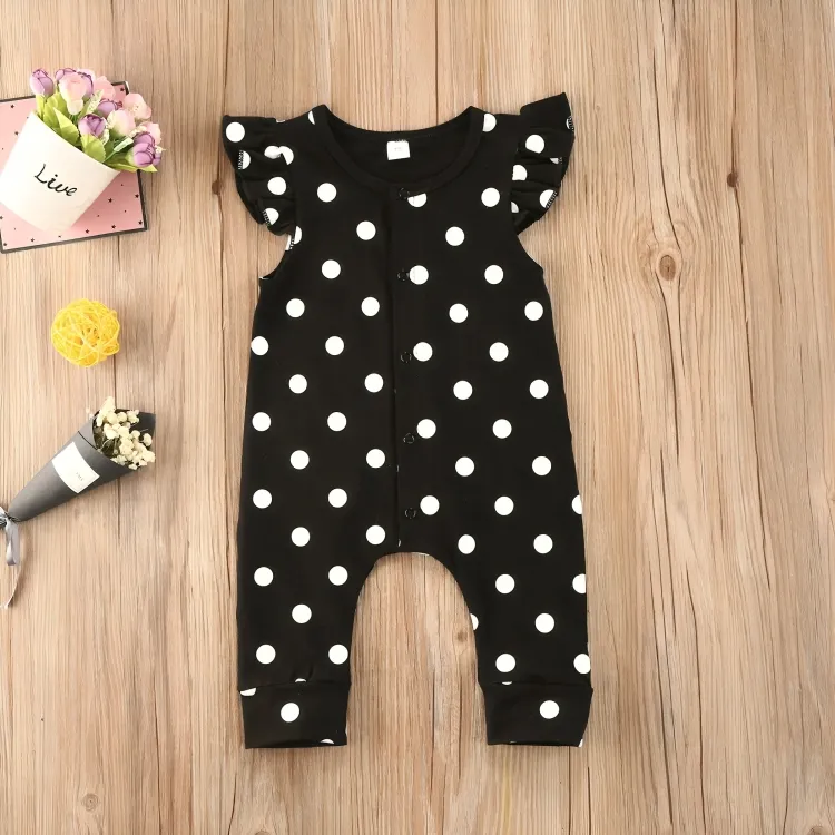 Black Polka Dot Print Baby Jumpsuit