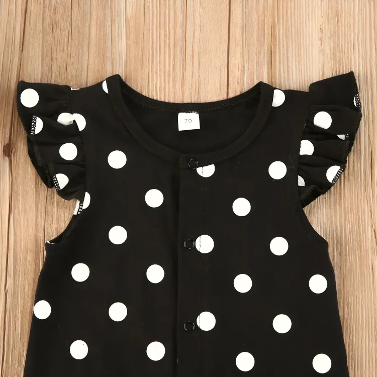 Black Polka Dot Print Baby Jumpsuit