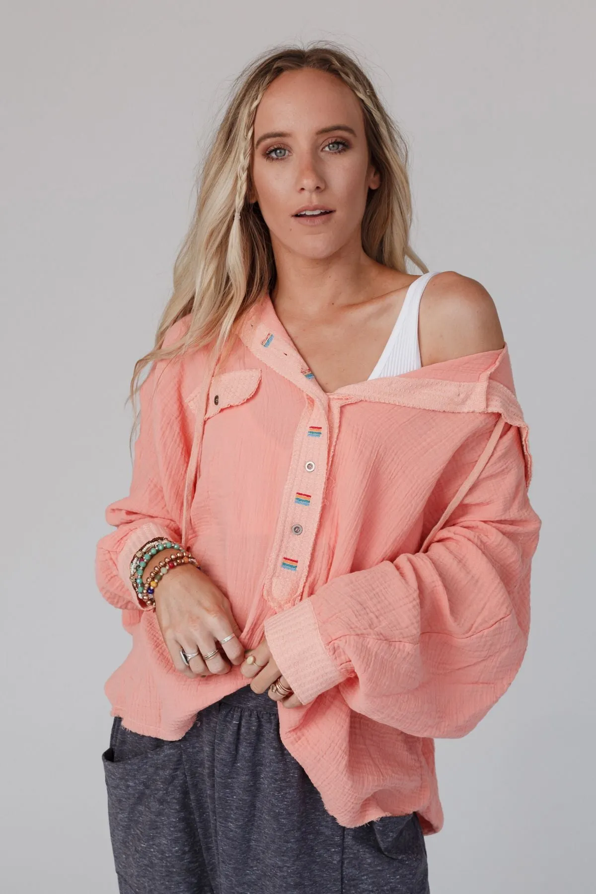 Bono Oversized Hoodie Top - Peach