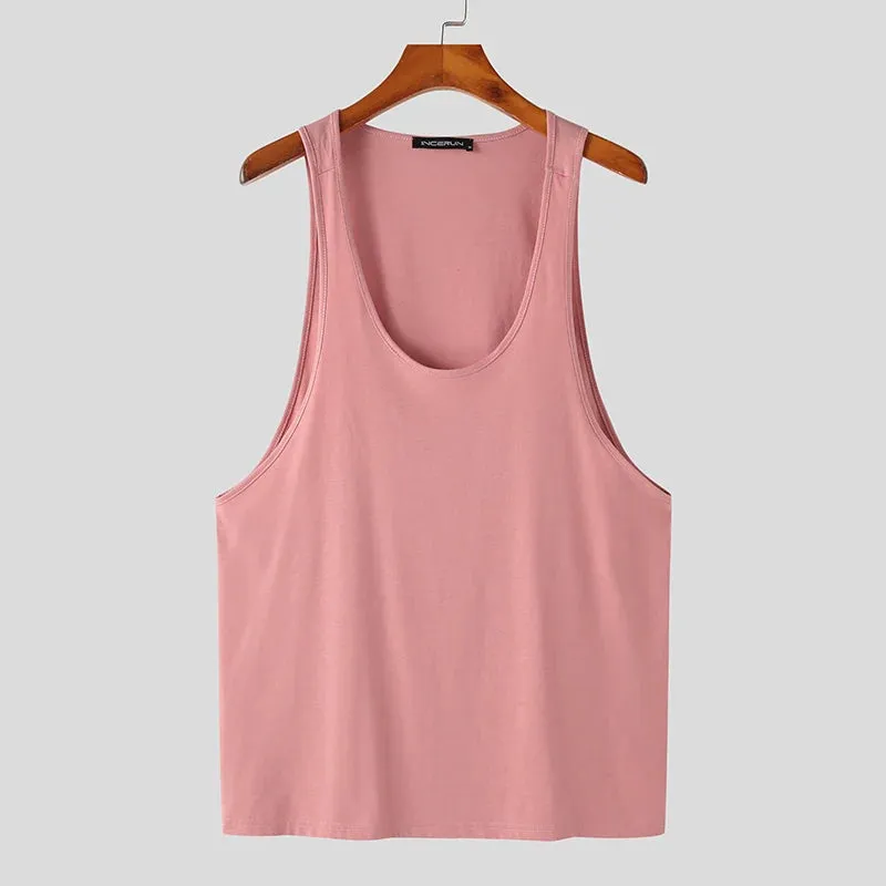 Bonsir Men Tank Tops Summer Solid Color O-neck Sleeveless Streetwear Vests Breathable Stylish Casual Men Clothing S-5XL INCERUN