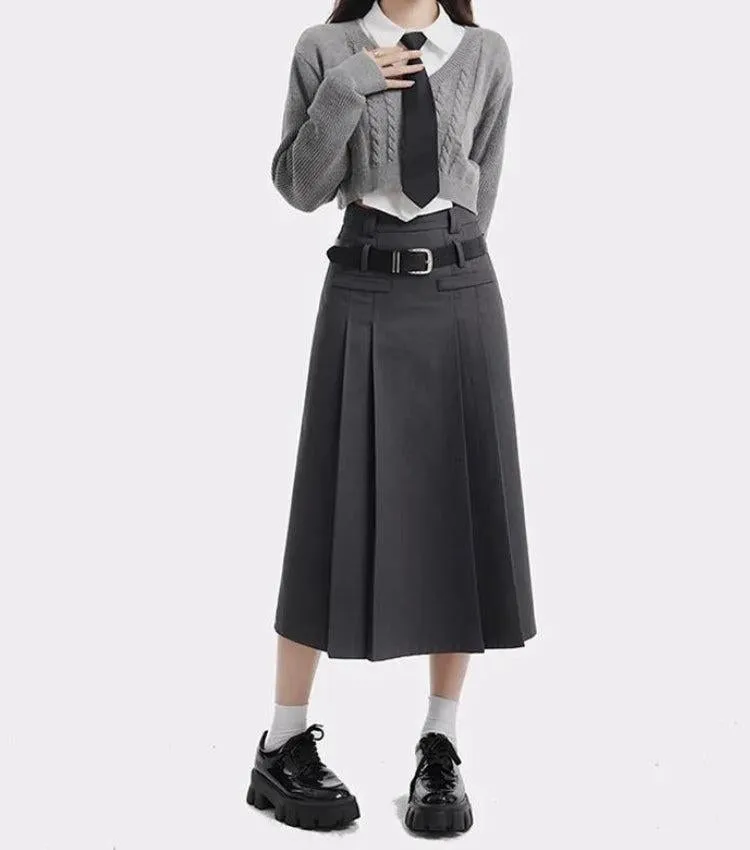 College Girl Pleated Midi Skirt