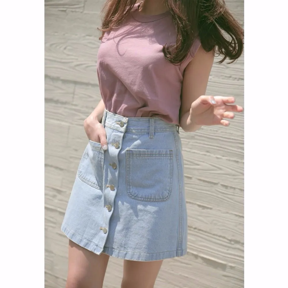 Denim Short Women A-Line Hip Flattering Summer High Waist Korean Skirt Slim Look Skirt