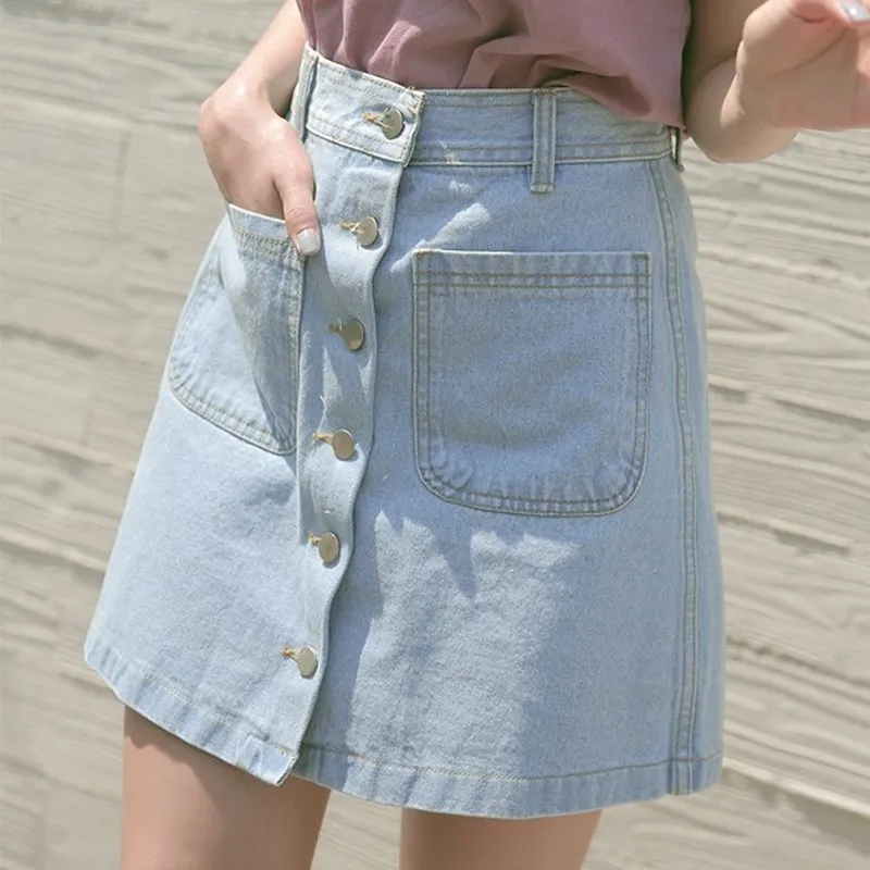 Denim Short Women A-Line Hip Flattering Summer High Waist Korean Skirt Slim Look Skirt