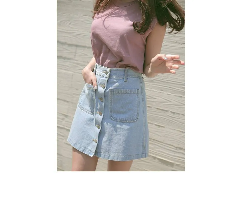 Denim Short Women A-Line Hip Flattering Summer High Waist Korean Skirt Slim Look Skirt