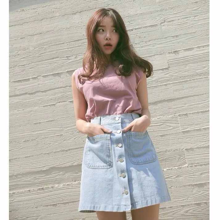 Denim Short Women A-Line Hip Flattering Summer High Waist Korean Skirt Slim Look Skirt