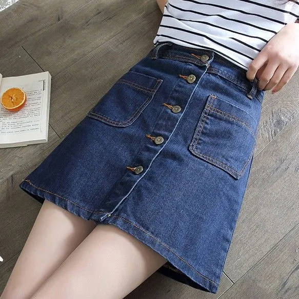 Denim Short Women A-Line Hip Flattering Summer High Waist Korean Skirt Slim Look Skirt