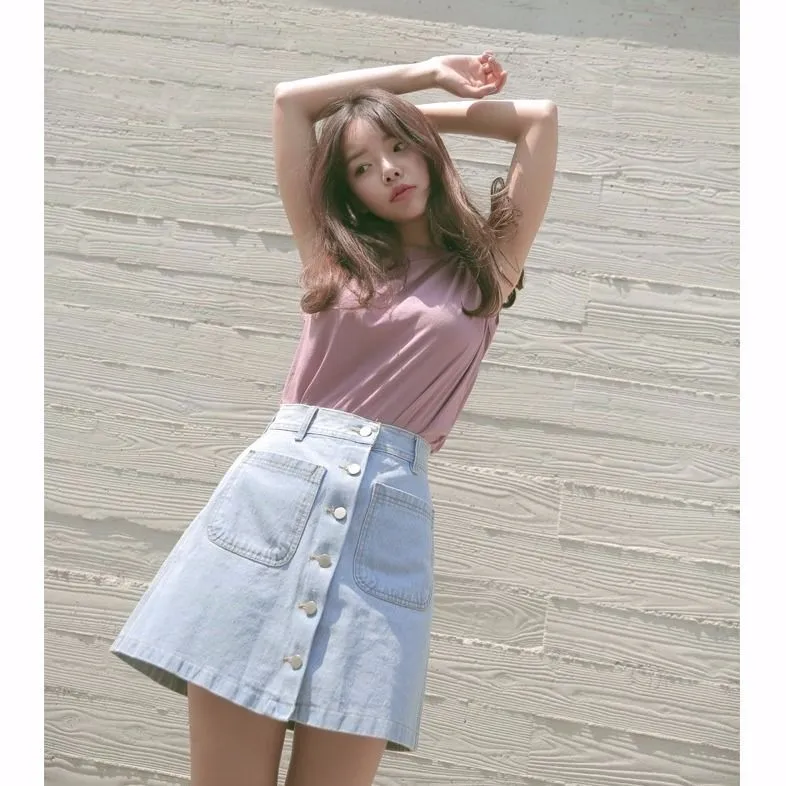 Denim Short Women A-Line Hip Flattering Summer High Waist Korean Skirt Slim Look Skirt