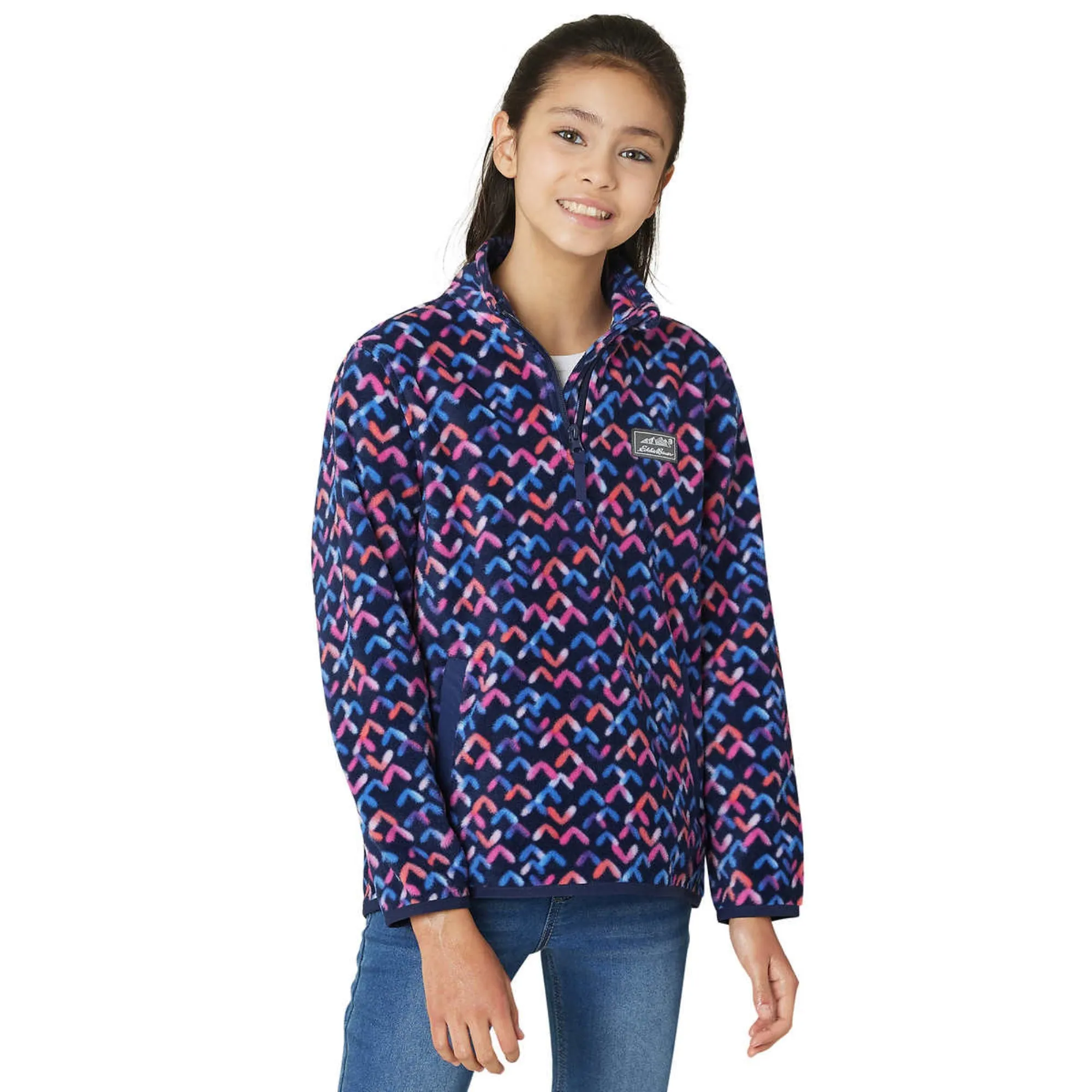 Eddie Bauer Big Girl's Youth Fleece Quarter Zip Mock Neck Kangaroo Pocket Sweater Top