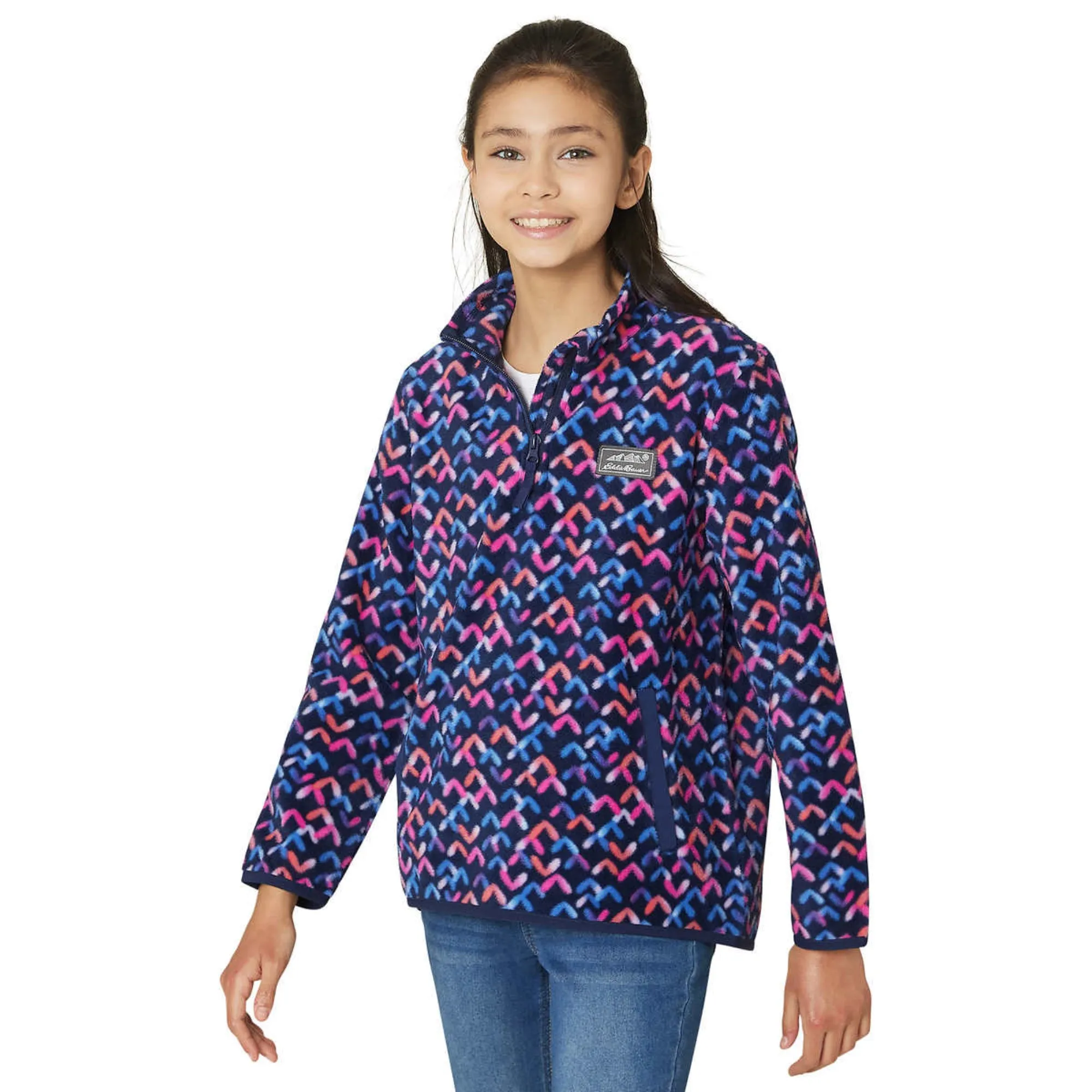 Eddie Bauer Big Girl's Youth Fleece Quarter Zip Mock Neck Kangaroo Pocket Sweater Top