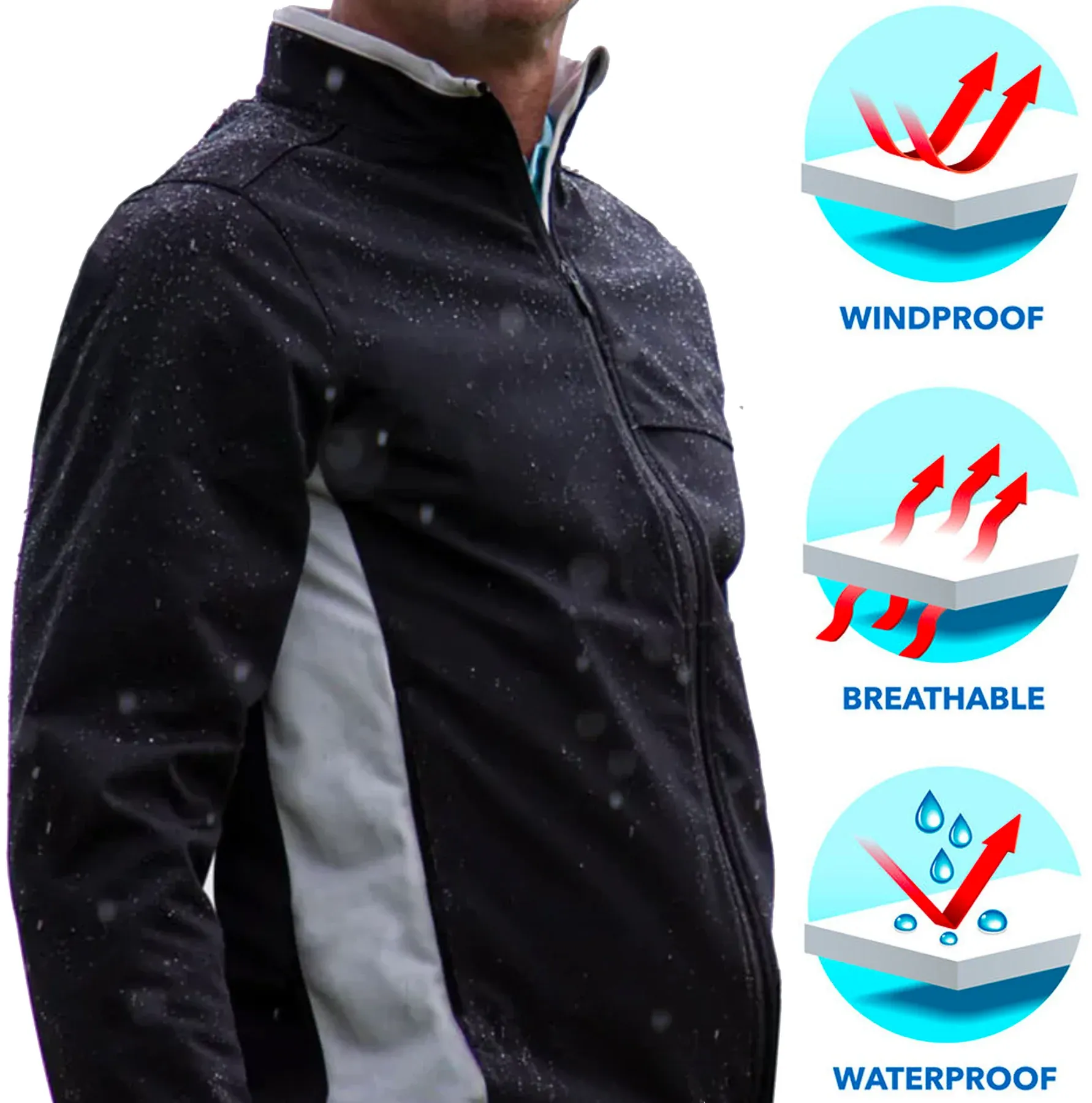 Greg Norman Mens Weatherknit Cabot Full-Zip Waterproof Jacket - BLACK