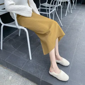 Knitted Skirt Women Sweater High Waist Mid-Length All-Matching Splitted Hip Flattering Skirt