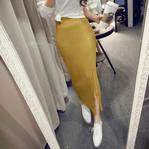 Korean Lace Splitted High Waist Knitted Slim Look Hip Flattering Skirt