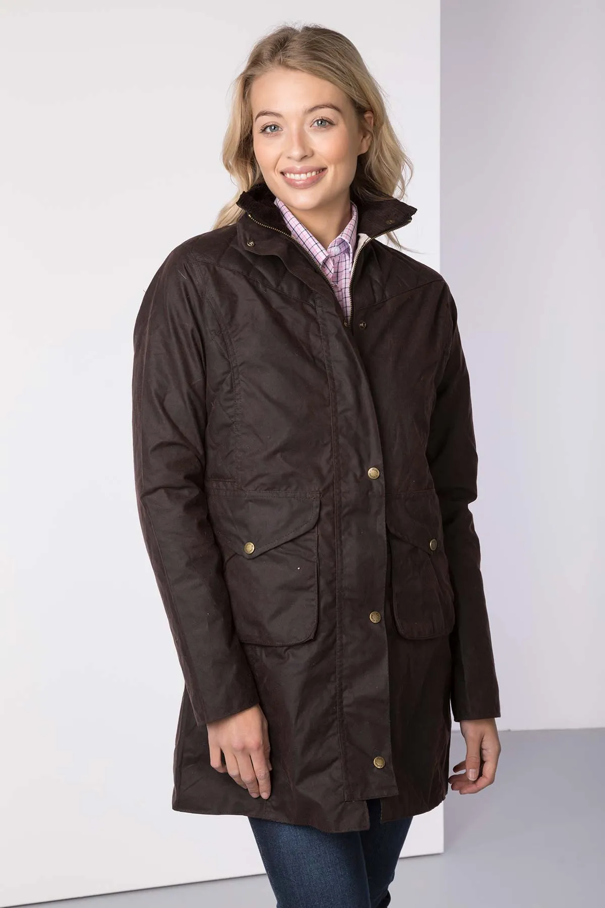 Ladies 3/4 Diamond Quilted Wax Jacket - Hannah