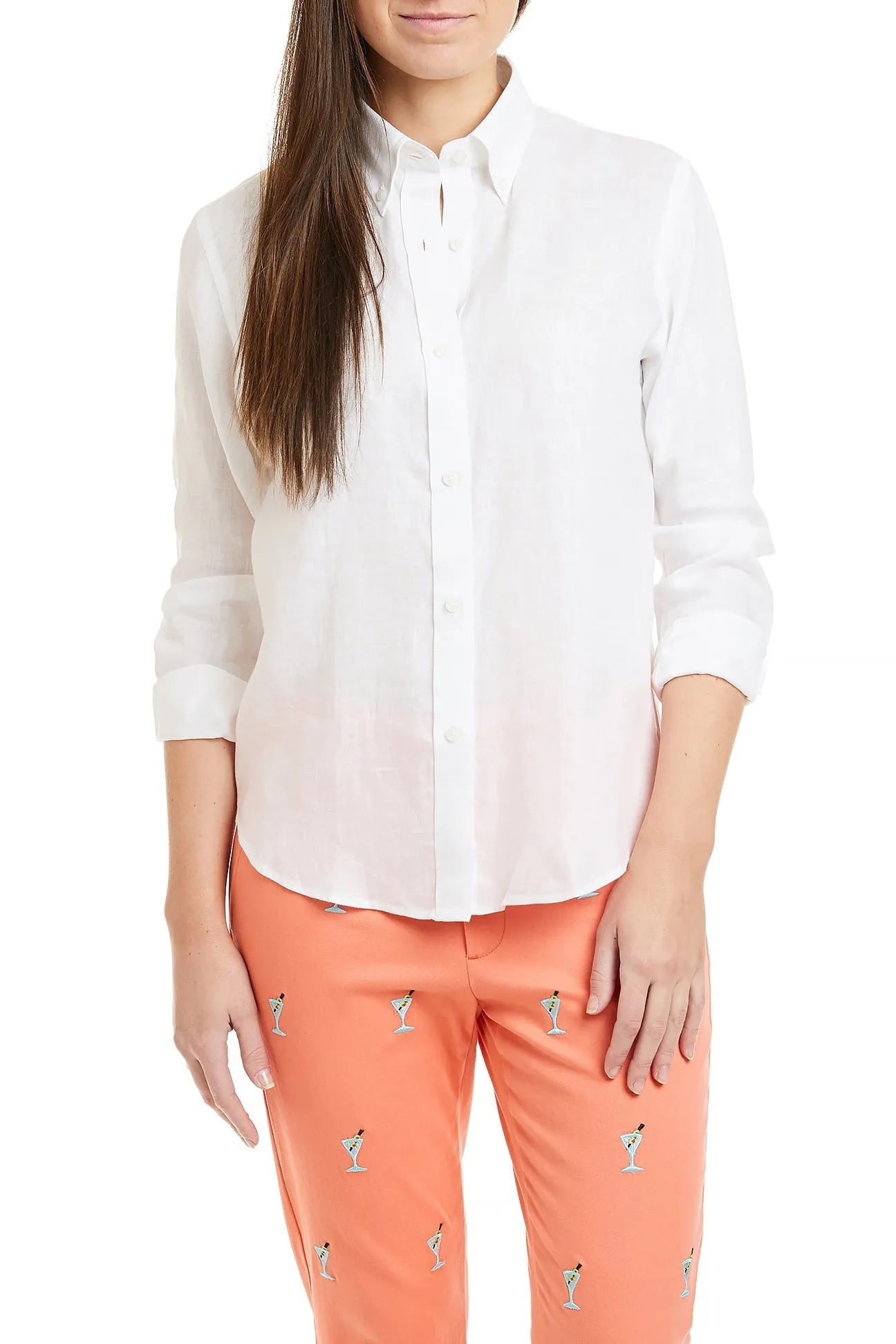 Ladies Button Down Shirt White Linen