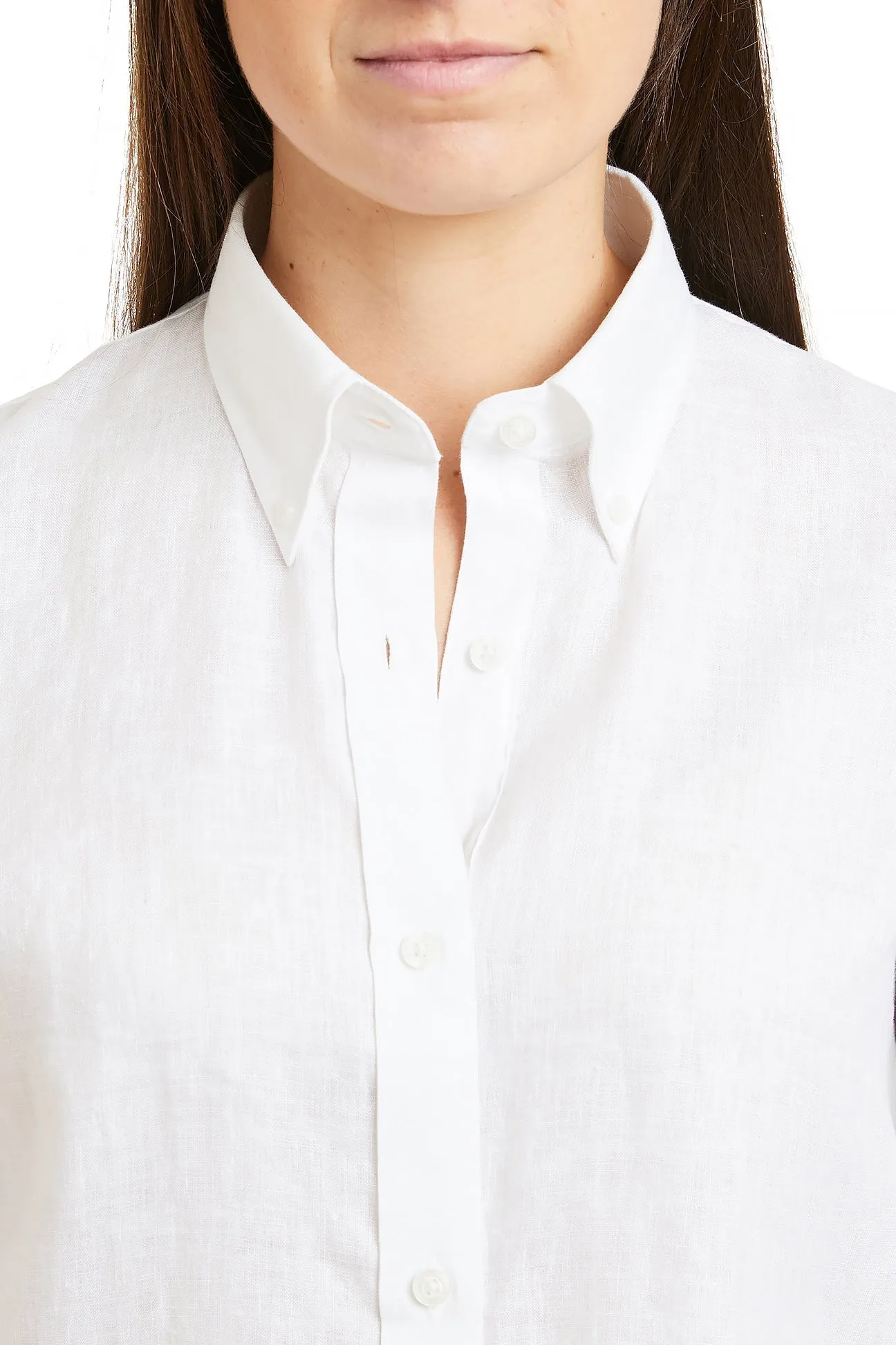 Ladies Button Down Shirt White Linen