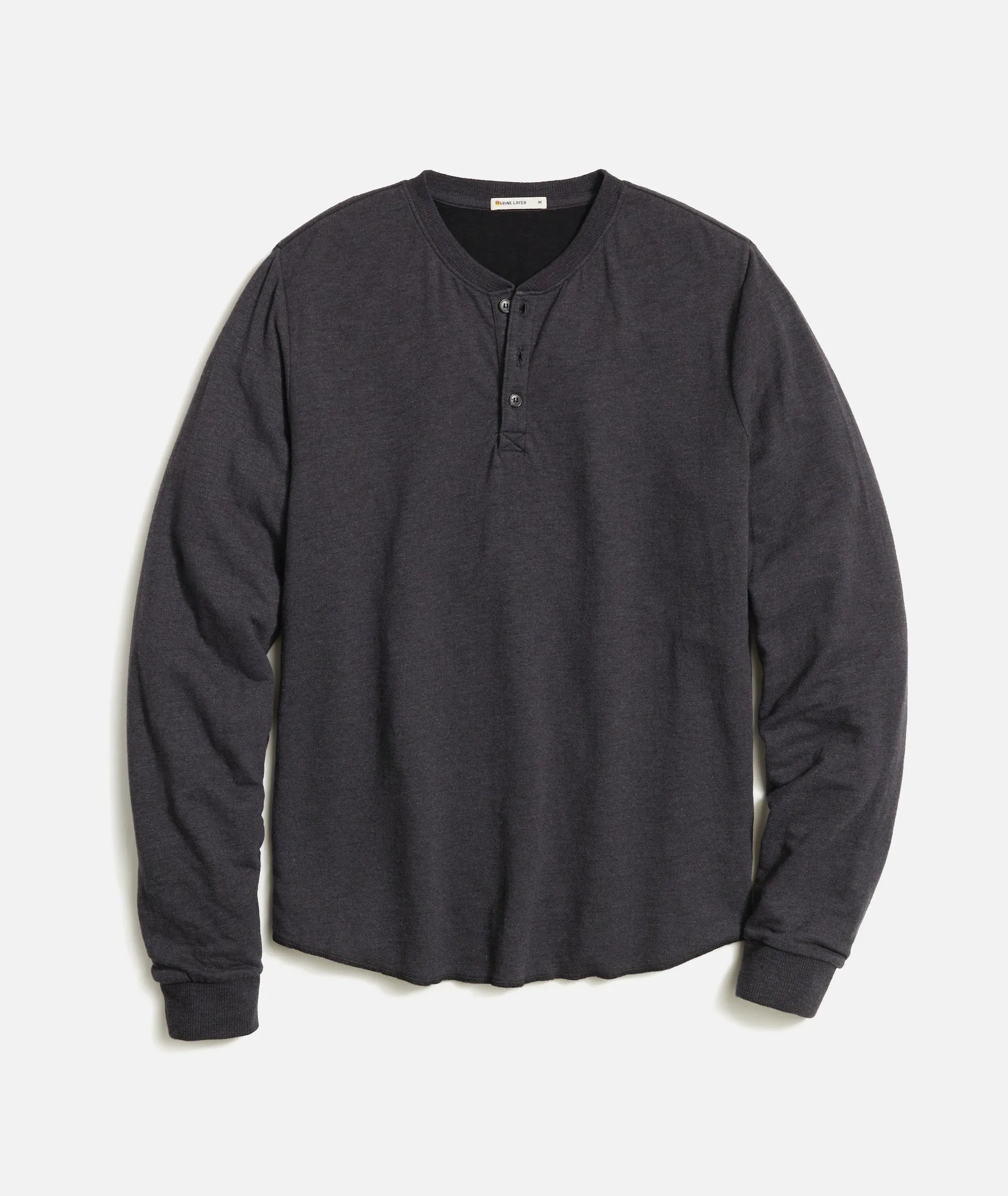 Marine Layer Double Knit Henley in Faded Black