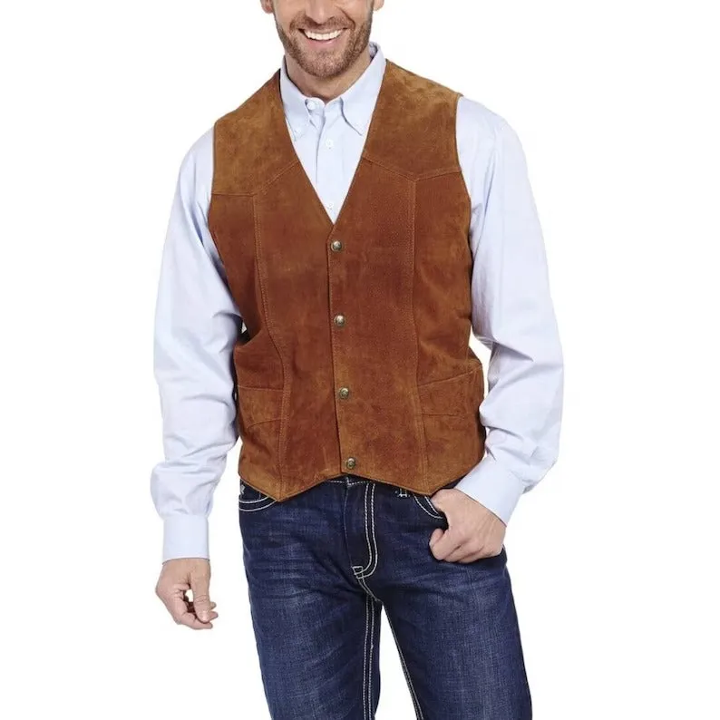 Men's Brown Suede Cowboy Style Leather Vest