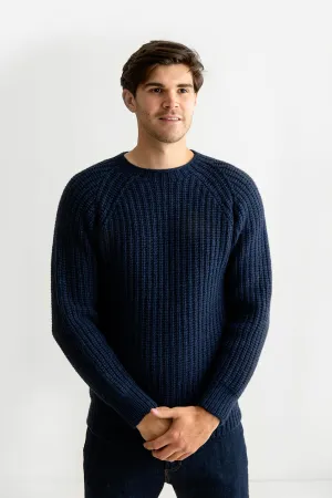 Mens Geelong Superfine Lambswool Fisherman’s Rib Jumper - Navy blue