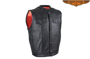 Men's Leather Motorcycle CLUB VEST with Red Liner