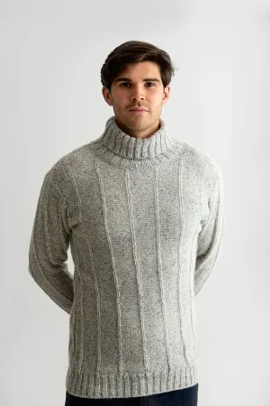 Mens Needle Rib Polo Neck Jumper  - Limestone