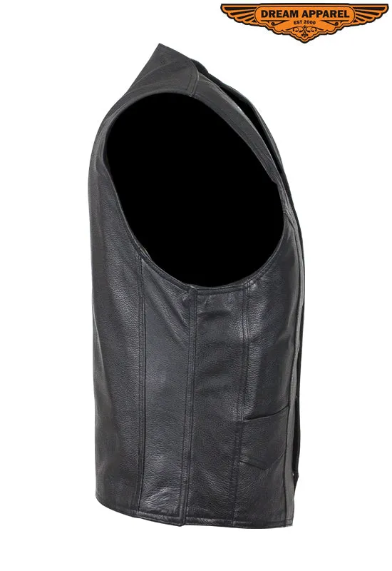 Mens Plain Black Leather Vest