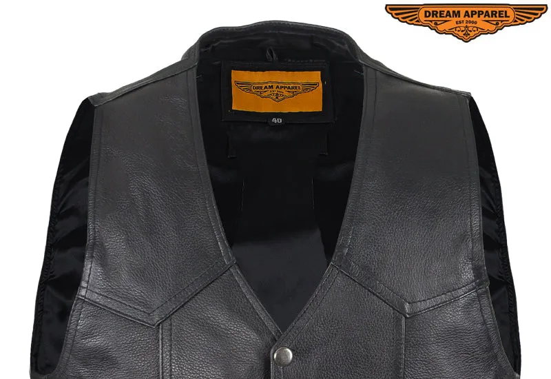 Mens Plain Black Leather Vest