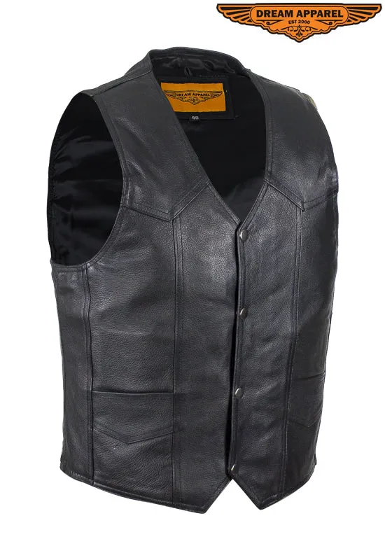 Mens Plain Black Leather Vest