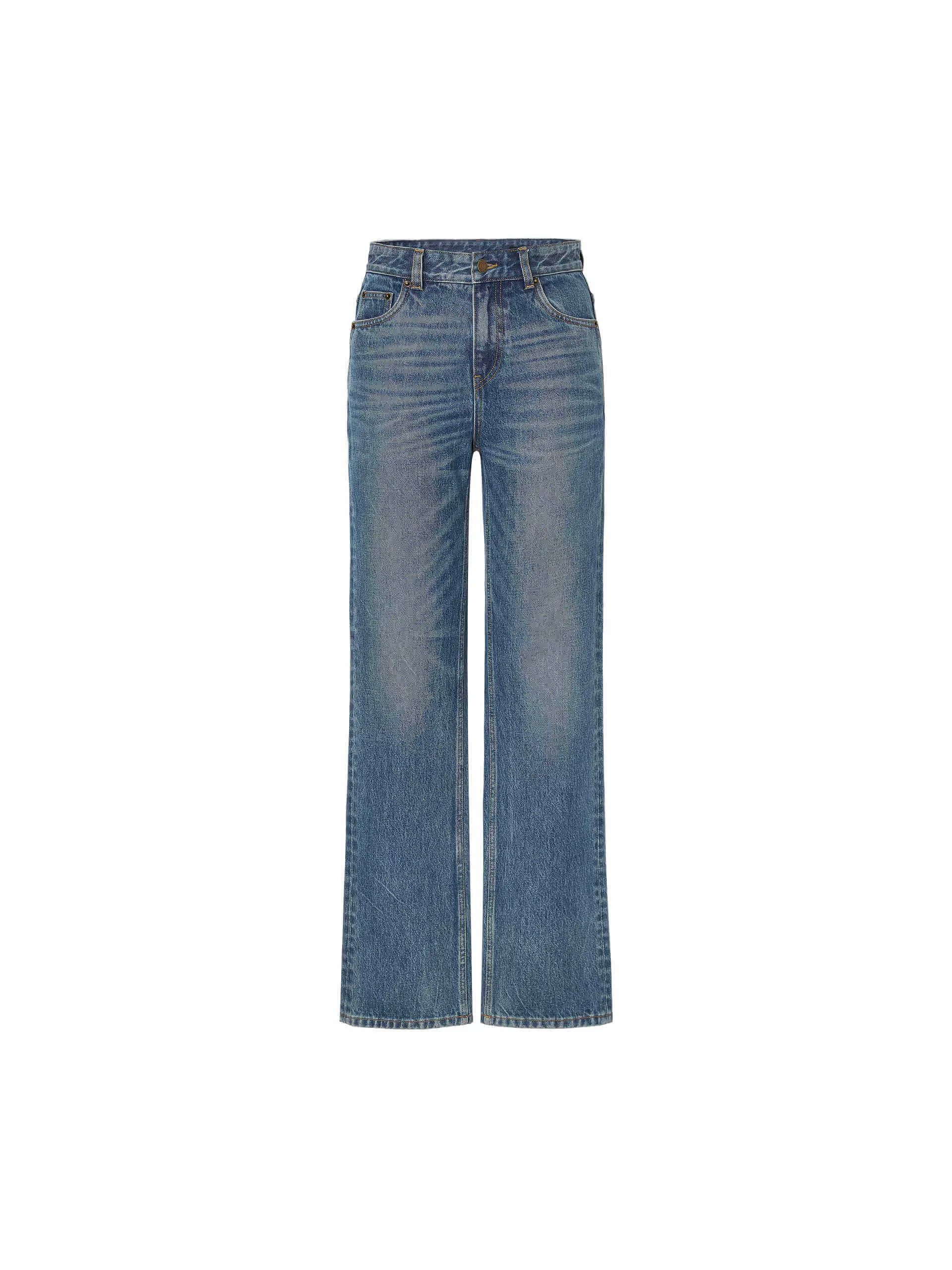 Mid Waist Straight Leg Jeans