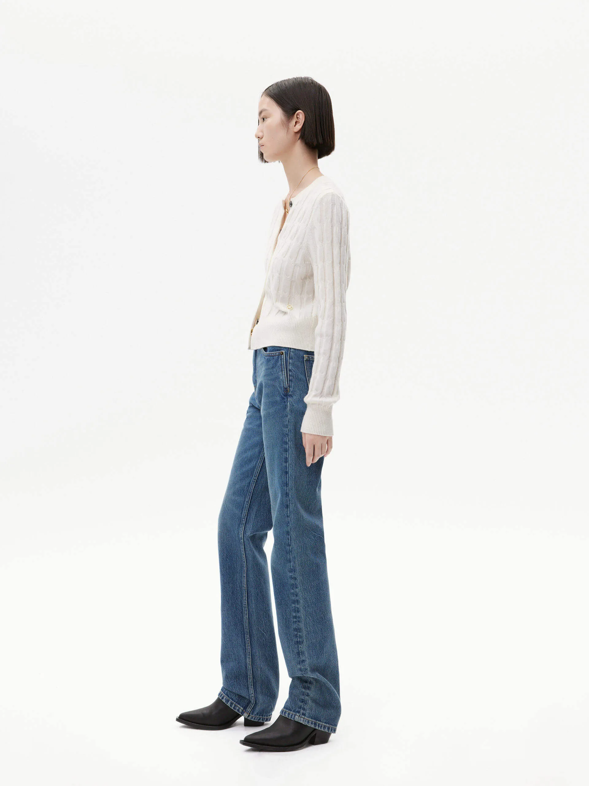 Mid Waist Straight Leg Jeans