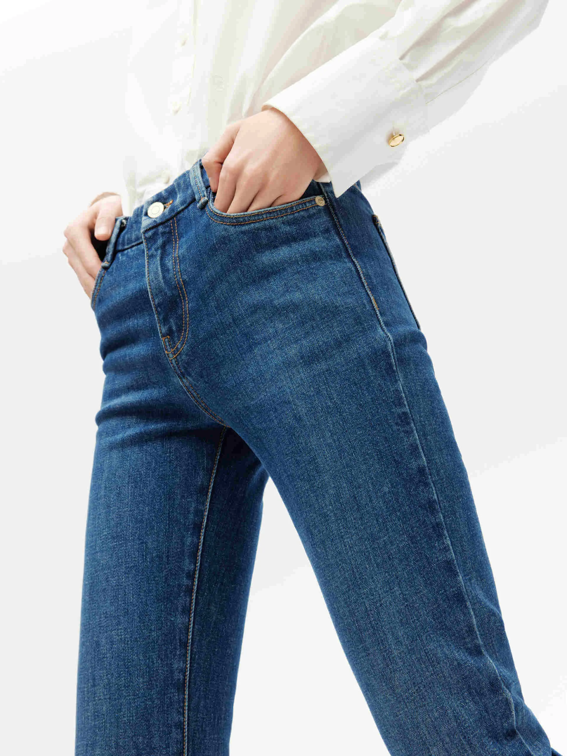 Mid Waist Straight Leg Jeans