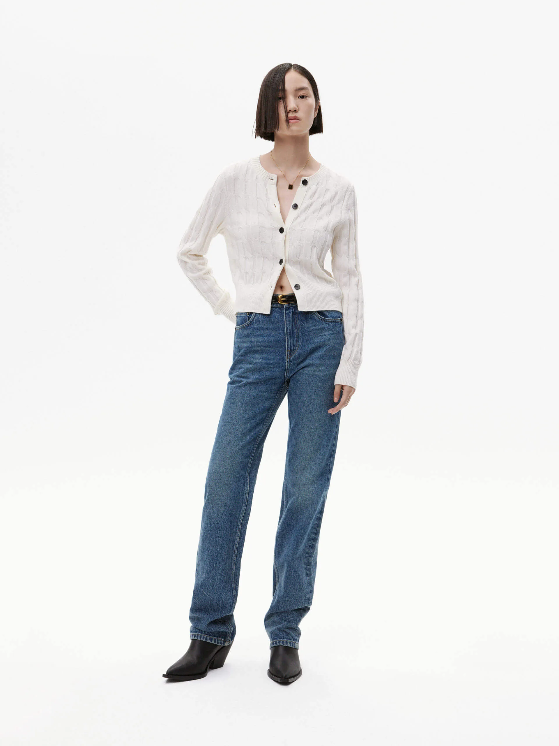 Mid Waist Straight Leg Jeans