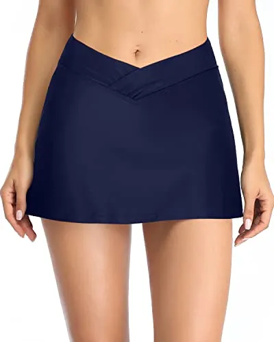 Mid Waist Swim Bottoms Mid Waisted Swim Skirts-Navy Blue