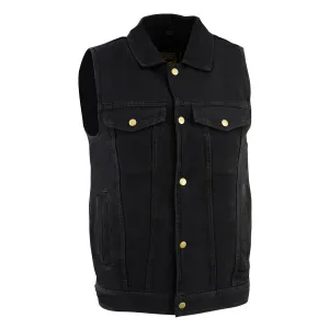 Milwaukee Leather DM1331 Men's Black Denim Motorcycle Biker Riders Vest with Shirt Style Collar