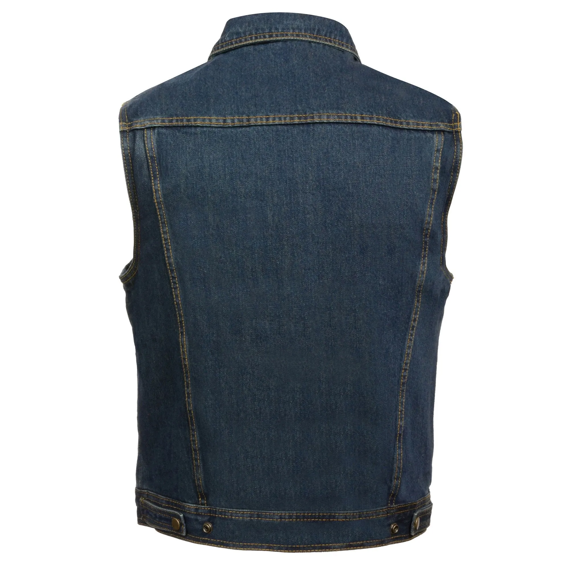 Milwaukee Leather DM1331 Men's Blue Denim Motorcycle Biker Riders Vest with Shirt Style Collar