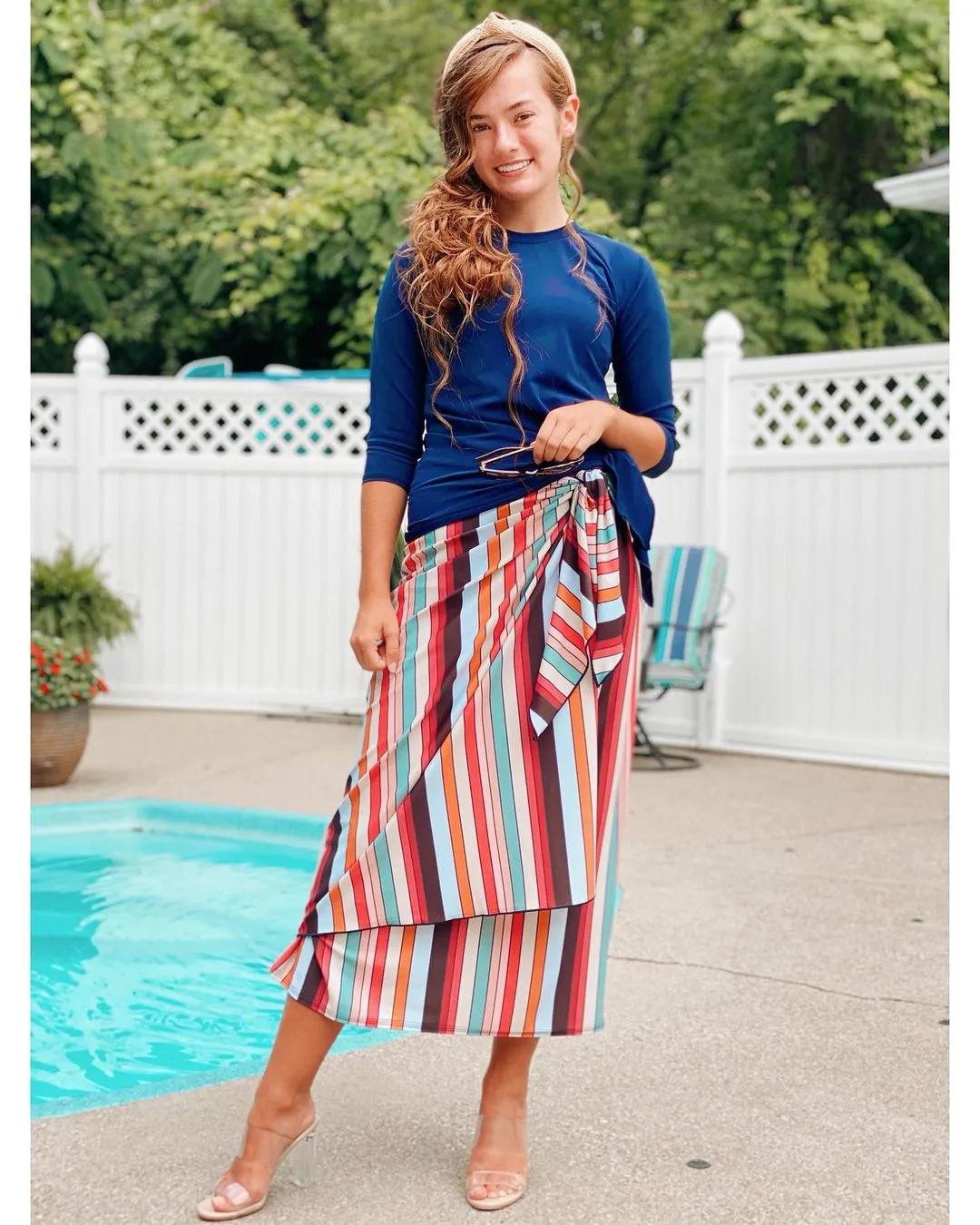 Multi Stripe Maxi Wrap Swim Skirt