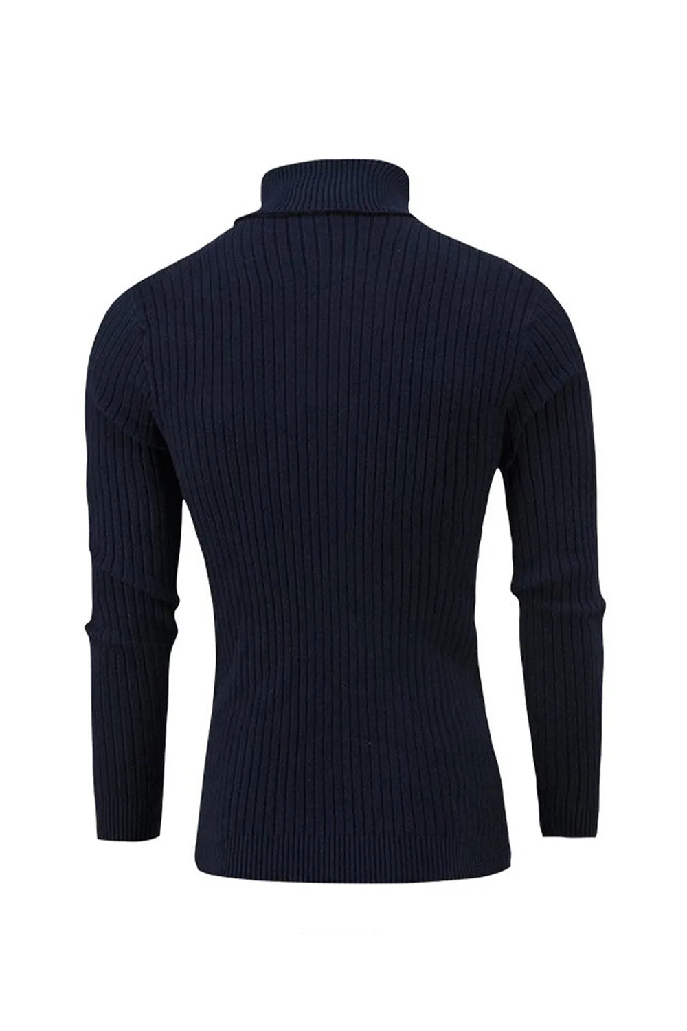 Navy Men's Slim Fit Turtleneck Casual Twisted Knitted Pullover Sweaters