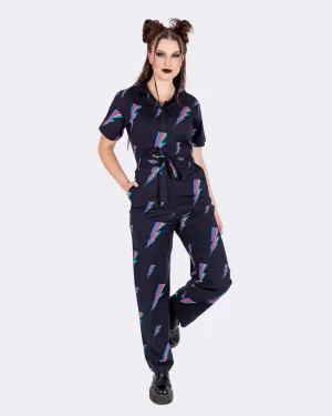 New Improved Black Rainbow Lightning Stretch Jumpsuit