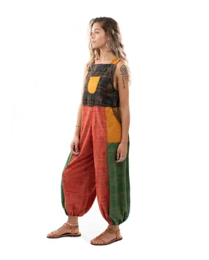 Patchwork Ohm Mandala Dungarees Yellow/Orange