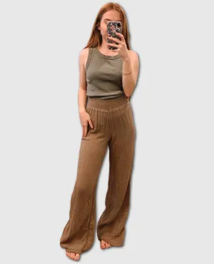 Susie Smocked Wide Leg Pant Safari