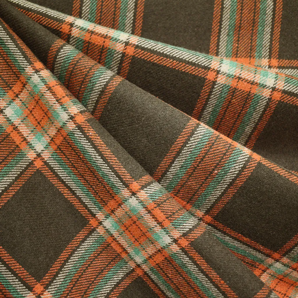 Tartan Plaid Heavy Twill Flannel Shirting Chocolate/Tangerine